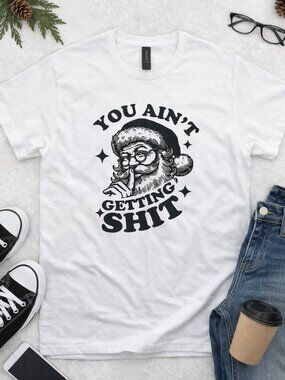 Gildan Softstyle Graphic Tee Large White Funny Christmas Santa Shirt Unisex